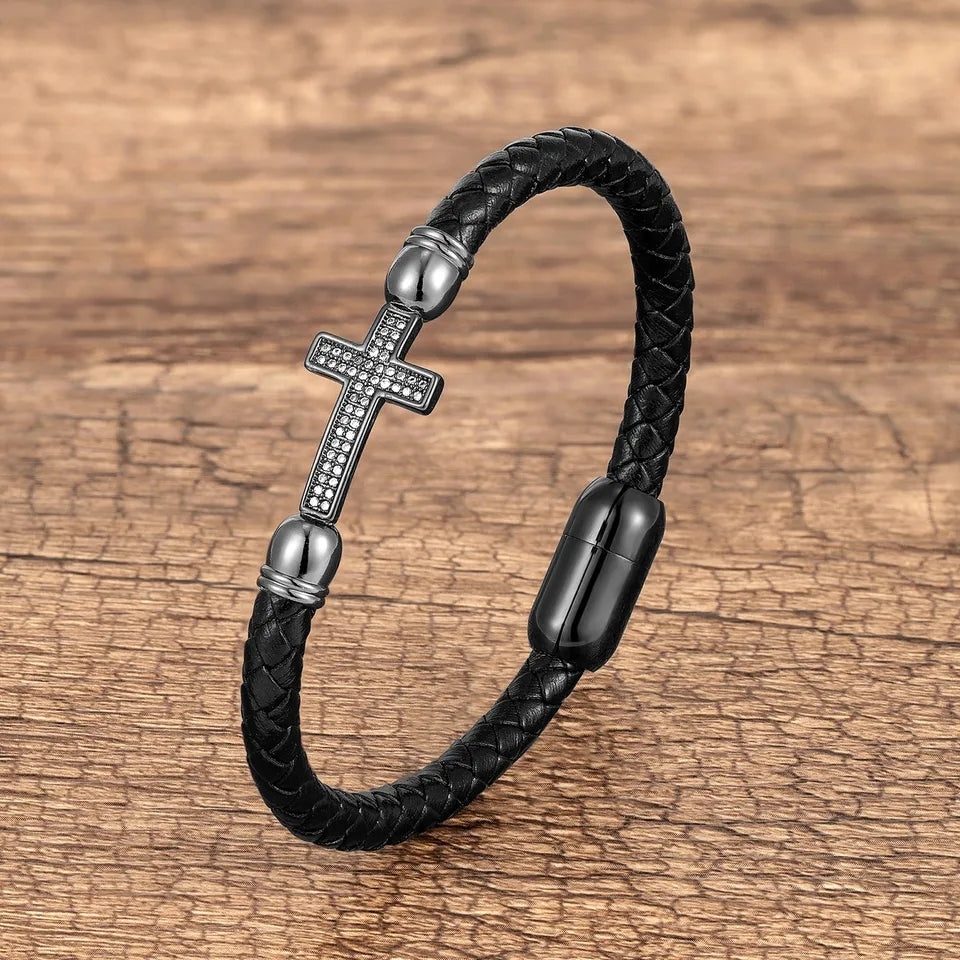 Leather cross store bracelets