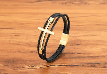 Cross leather bracelet