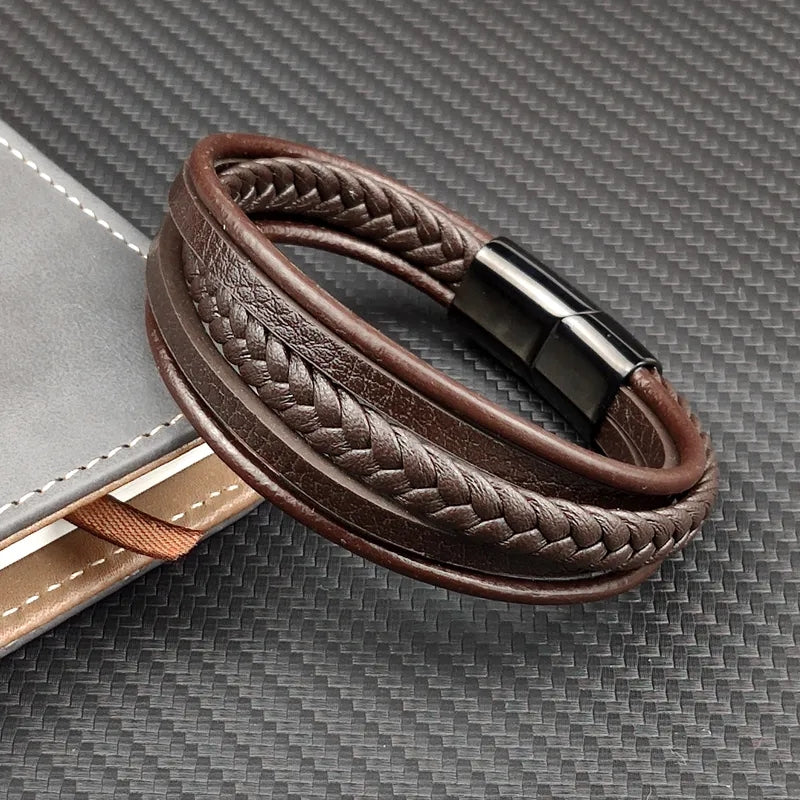 Men's Brown Multi Layer leather  Bracelet