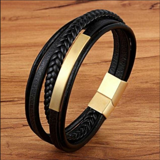 mens black and gold bracelet 